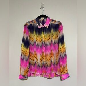 Leifsdottir Anthropologie Multicolor Semi-Sheer Button Down Top Size 4 Office